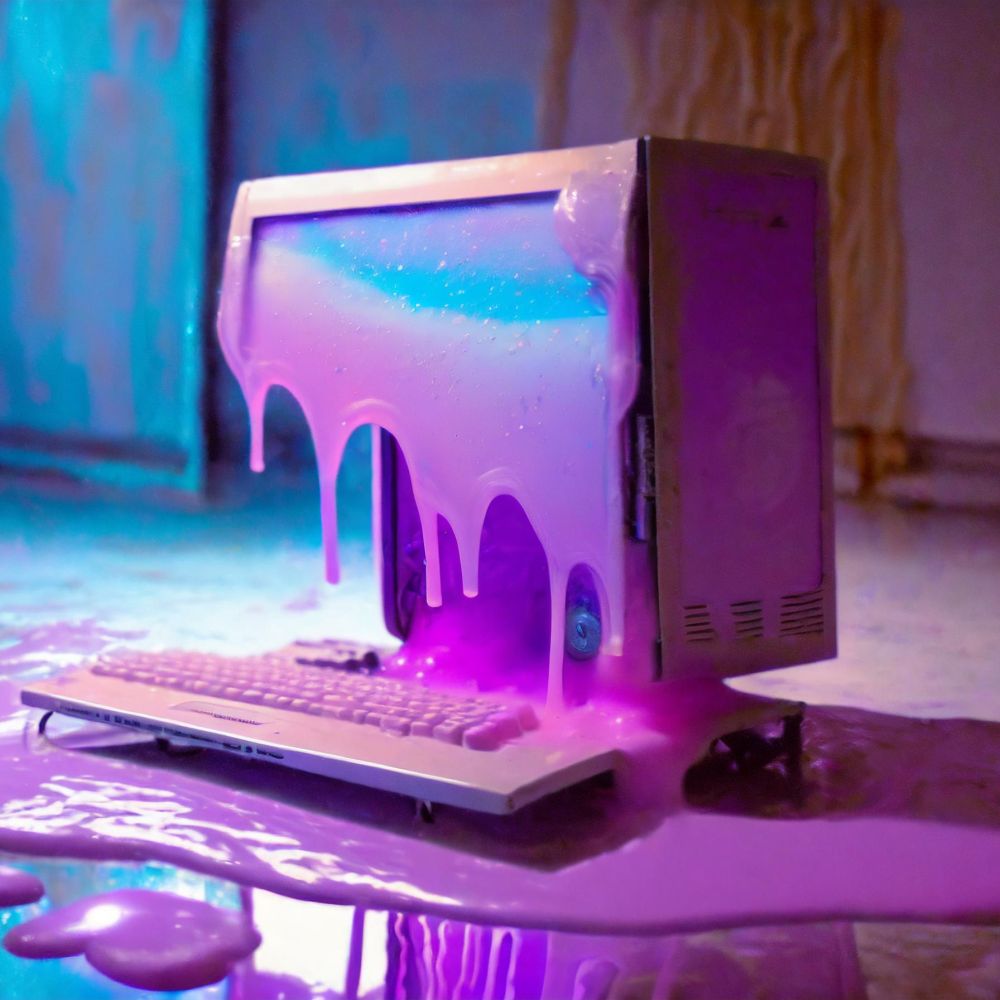 Een smeltende verouderde computer.